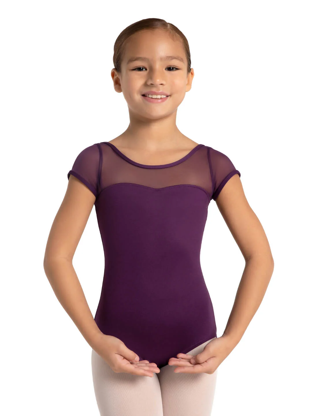 Studio Collection Mesh Yoke Short Sleeve Leotard - Girls - Image 5